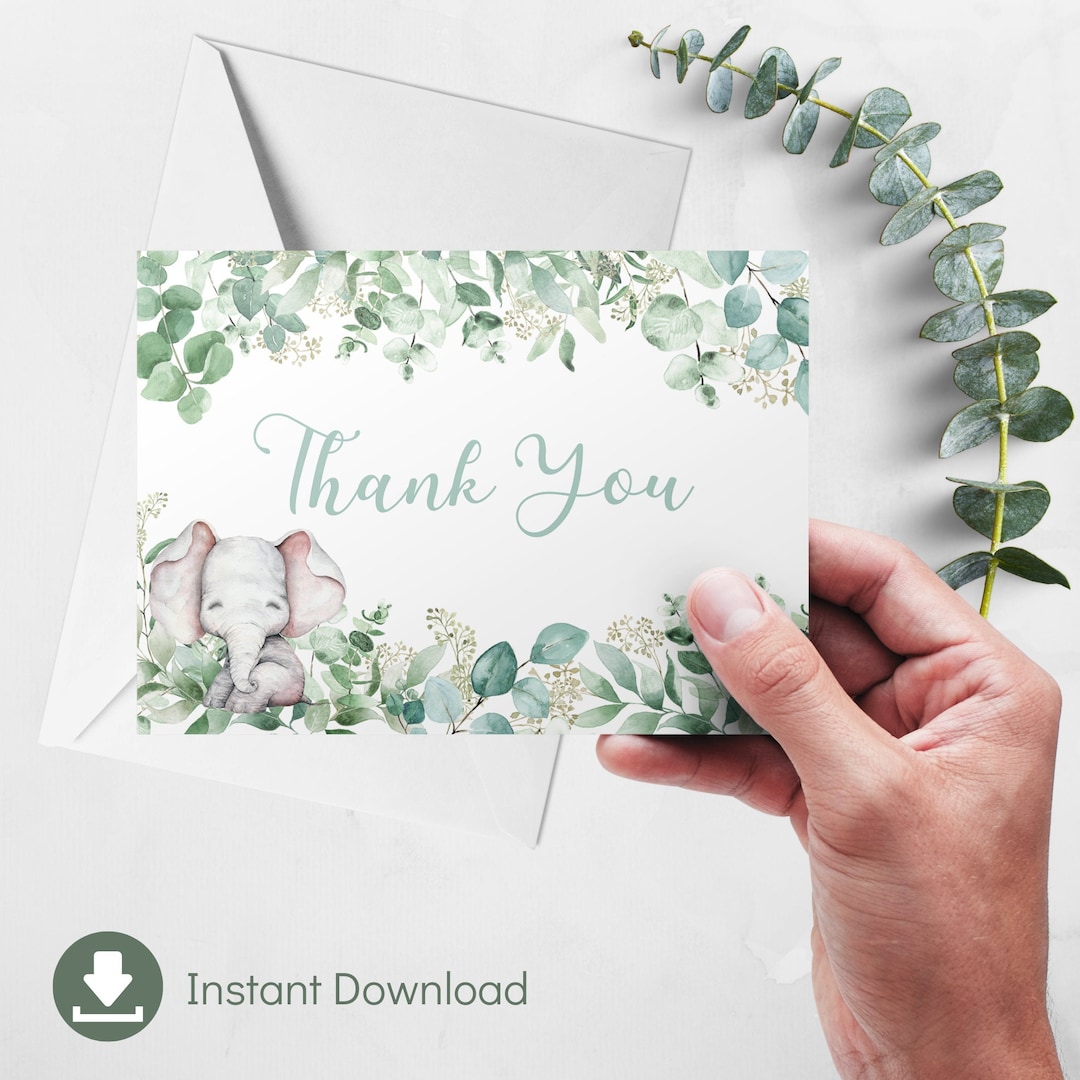 Elephant Baby Shower Thank You Card, Boy, Girl, Gender Neutral Baby ...