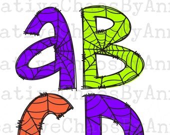 Halloween Doodle Letters Alphabet Bundle PNG | Spider Web | Hand Drawn Alphabet | Alpha Pack Digital Download | Sublimation Blanks