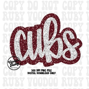 Cubs Mascot PNG: Faux Glitter Appliqué Design (Digital Download)