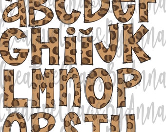 Leopard Doodle Letters Alphabet Bundle: Hand Drawn PNG Alpha Pack Sublimation (Digital Download)