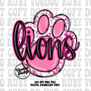 Pink Lions Mascot PNG: Hand Drawn Sublimation Design (Digital Download