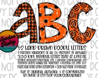 Doodle Letters PNG Alphabet: Orange Black Hand Drawn Font (Digital Download)