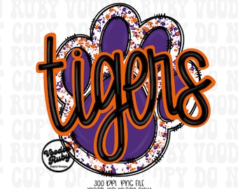 Tigers Football PNG: Purple Orange Paw Print Design (Digital Download)