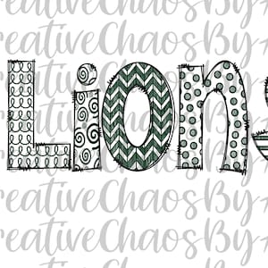 Lions Mascot PNG Design: Doodle Letters Clip Art (Digital Download)