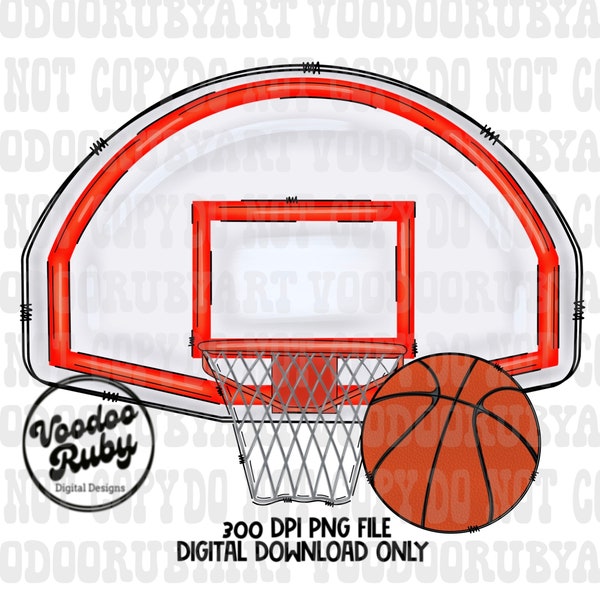 Basketball Sublimation PNG Hand Drawn Digital Download Basketball Hoop PNG Basketball Goal Sports Clip Art Hoops Printable