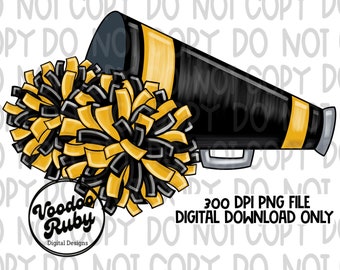 Black and Gold Cheerleader Megaphone PNG Clipart (Digital Download)