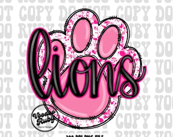 Pink Lions-mascotteontwerp: handgetekende sublimatie-png-png-illustraties oktober (digitale download)