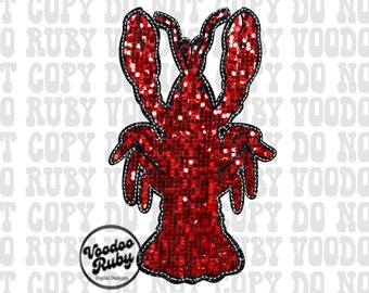Sequin Crawfish PNG: Faux Embroidery, Mardi Gras Design (Digital Download)