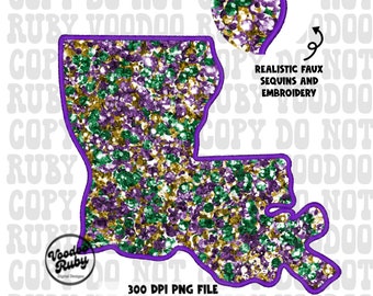 Glitter Mardi Gras Louisiana Design: Faux Embroidered Sublimation PNG (Digital Download)