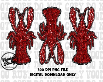 Sequin Crawfish PNG: Faux Embroidery Design (Digital Download)
