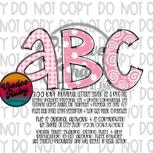 Letras dibujadas a mano en blanco y rosa, paquete PNG, alfabeto dibujado a mano, descarga digital, sublimación, DTF, imprimible