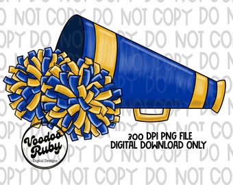 Royal and White Cheerleader Megaphone and Pom Poms, Football PNG Digital  Design, Cheer Sublimation Designs Downloads Clipart Football