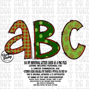 Christmas Doodle Alphabet PNG Bundle: Hand-Drawn Letters (Digital Download)