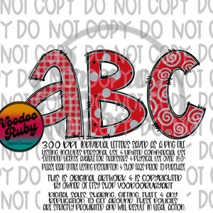 Paquete de alfabeto de sublimación PNG con letras dibujadas a mano en gris y rojo, paquete de alfabeto dibujado a mano, descarga digital, fuente de sublimación, DTF, imprimible