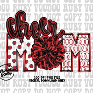 Cheer Mom PNG Design: Red & Black Cheerleader Clip Art (Digital Download)