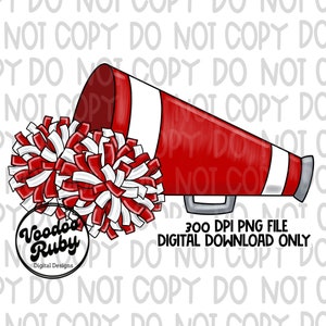Cheerleader Megaphone PNG: Red White Cheer Design (Digital Download)
