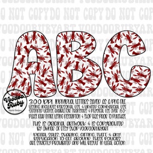 Letras de Rabisco de Lagostim PNG Alfabeto Desenhado à Mão Letras Cajun PNG Alpha Pack Download Digital Louisiana Sublimação Lagostim Ferver DTF