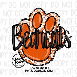Bearcats PNG Design Sublimation Hand Drawn Digital Download Football PNG Orange Paw Bearcats Football Mascot DTF Printable