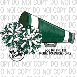 Cheer PNG Design Green White Team Hand Drawn Digital Download Football PNG Cheerleader Sublimation Clip Art DTF Printable