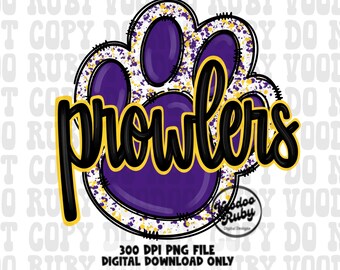 Diseño de mascota Purple Yellow Gold Prowlers: Huella dibujada a mano en formato PNG para sublimación (descarga digital)
