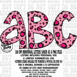 Pink Leopard Print Doodle Alphabet: PNG Letter Designs (Digital Download)