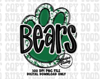 Diseño de mascota de osos verdes y blancos: Clip art PNG para sublimación dibujado a mano (descarga digital)