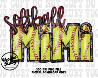 Softball Mimi PNG Design: Hand Drawn Sublimation (Digital Download)