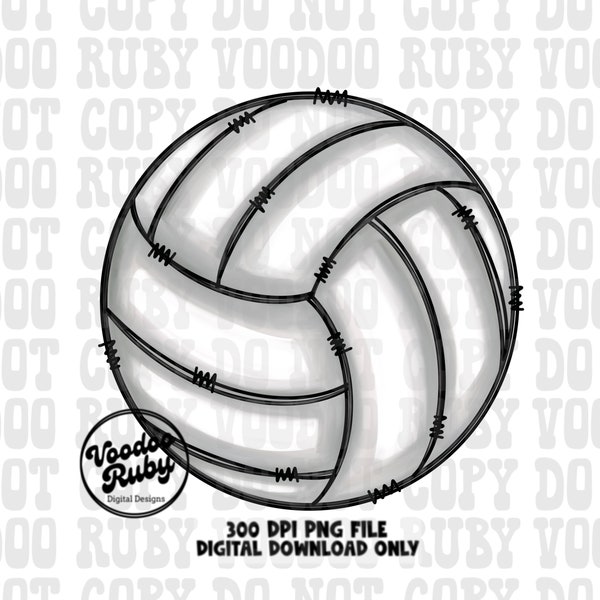 Volleyball PNG Hand Drawn Digital Download Volleyball Sublimation Volleyball DTF Printable Volleyball Doodle Design Clip Art