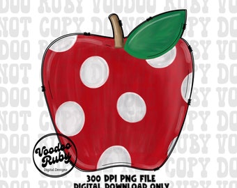 Teacher Apple PNG: Polka Dot Clipart, Hand Drawn Doodle (Digital Download)