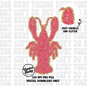 May include: A pink and gold glitter lobster with a faux chenille texture. The image includes the text "Faux Chenille and Glitter".
