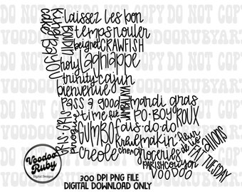 Louisiana Cajun Words Design: Crawfish Sublimation PNG Clip Art (Digital Download)