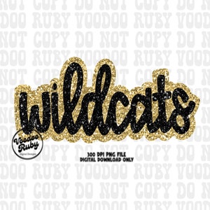Wildcats Mascot PNG: Black & Gold Glitter, DTF Printable (Digital Download)