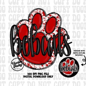 Red Bobcats Mascot Design: Hand Drawn PNG Sublimation (Digital Download)