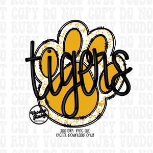 Tigers Paw Print PNG: Yellow Gold Football Design (Digital Download)