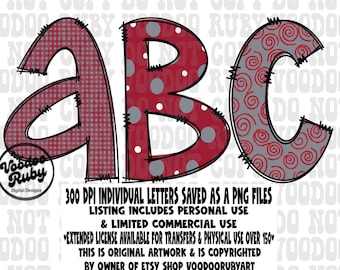 Red Doodle Alphabet PNG: Hand-Drawn Letters (Digital Download)