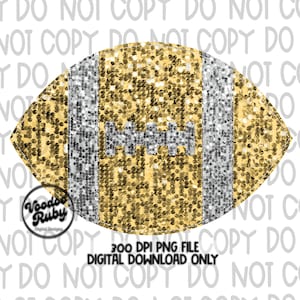 Sequin Gold Football PNG Design Glitter Hand Drawn Digital Download Faux Sequins Patch PNG Printable Clip Art Faux Appliqué Football DTF