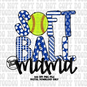 Softball Mama PNG: Hand Drawn Design (Digital Download)