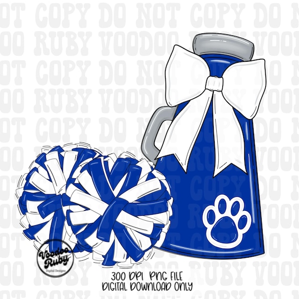 Blau - Weiß jubeln Maskottchen PNG Design, Sublimation Megaphon Clip Art (digitaler Download)