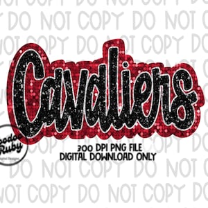 Cavaliers PNG Design Sequins Glitter Hand Drawn Digital Download Faux Sequins Patch PNG Printable Faux Appliqué Cavaliers Football DTF