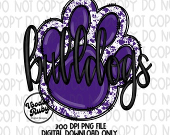 Diseño de la pata de la mascota de los Bulldogs Morados: Clip Art PNG para sublimación dibujado a mano (Descarga digital)