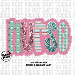Nurse png faux embroidery png Christmas and sequins dtf printable sublimation