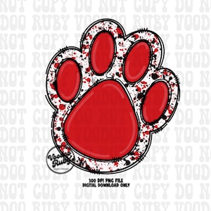 Red Black Paw Print Mascot PNG: Sublimation Design (Digital Download)