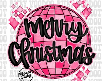 Pink Christmas PNG Disco Ball Retro Merry Christmas DTF Pink Christmas Sublimation Digital Download Pink Merry Christmas