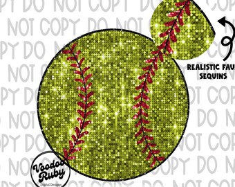 Sequin Softball PNG Design, Faux Embroidery Sublimation Clip Art (Digital Download)