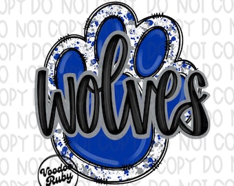 Wolves Football Paw Print PNG: Blue Gray Sublimation Design (Digital Download)