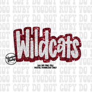 Wildcats Mascot PNG Red White Faux Sequin Glitter, Football Cheer Shirt Design, School Spirit Sublimation, Wildcats Clipart