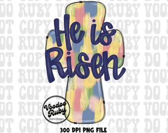Easter He is Risen Cross PNG: Hand Drawn Christian Clipart (Digital Download)