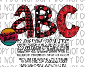 Doodle Letters PNG Alphabet: Hand Drawn Red Black Clip Art (Digital Download)