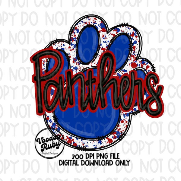 Panthers PNG Design Sublimation Hand Drawn Digital Download Football PNG Blue Red Paw Print DTF Printable Clip Art