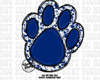 Blue Mascot Paw Print Design: Hand Drawn PNG Sublimation Clip Art (Digital Download)